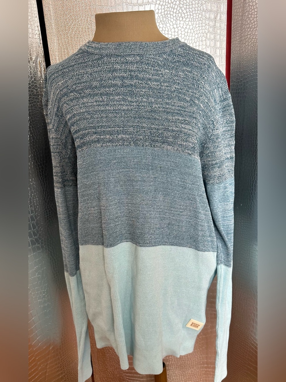 Scotch & Soda Light Blue Cotton Knit Sweater with Heathered Detail